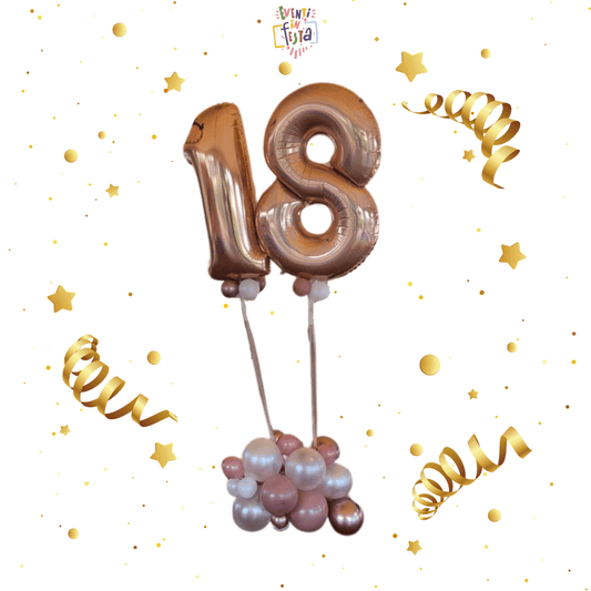 Numero 18 in Elio con Base di Palloncini - Festa 18 Anni