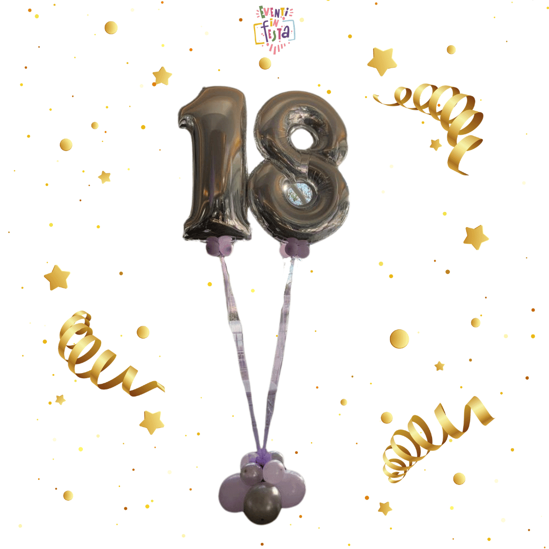 Numero 18 in Elio con Base di Palloncini - Festa 18 Anni