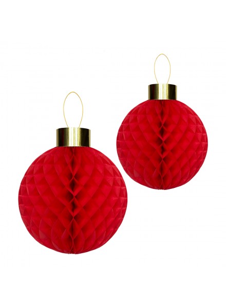 2 Palline natalizie nido d'ape cm 30/40 Rosso