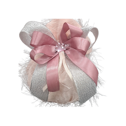 Sacchetto Portaconfetti Organza Rosa Elegante con Fiocco e Applicazione