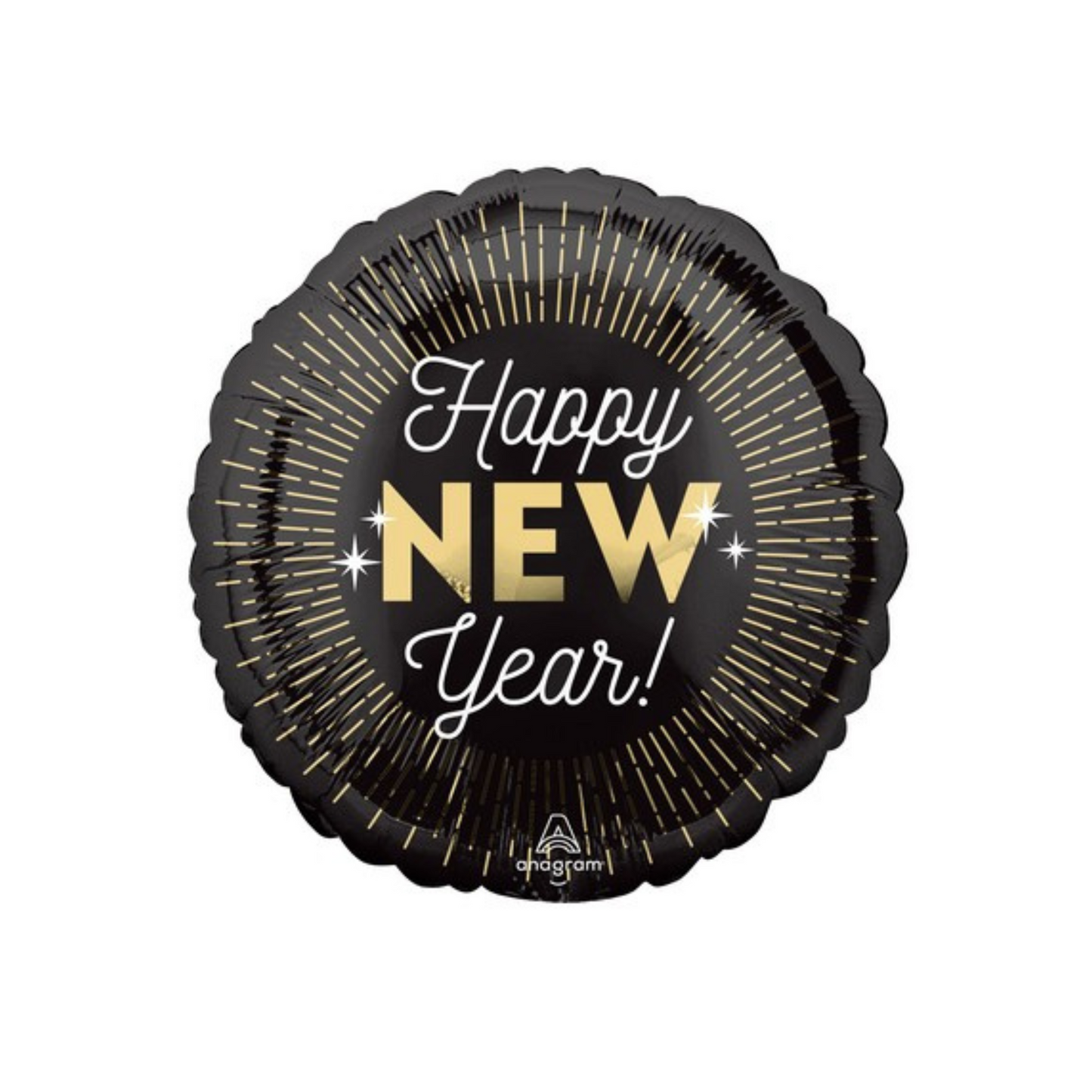 Palloncino Foil Tondo "Happy New Year", Oro/Nero 17" /cm42 pz1 a cf.