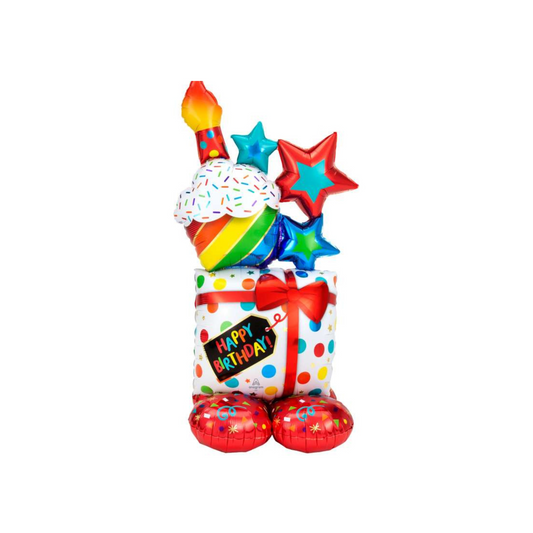 Pallone Foil AirWalker "Pacco Regalo con CupCake" Anagram , 55"-Cm139