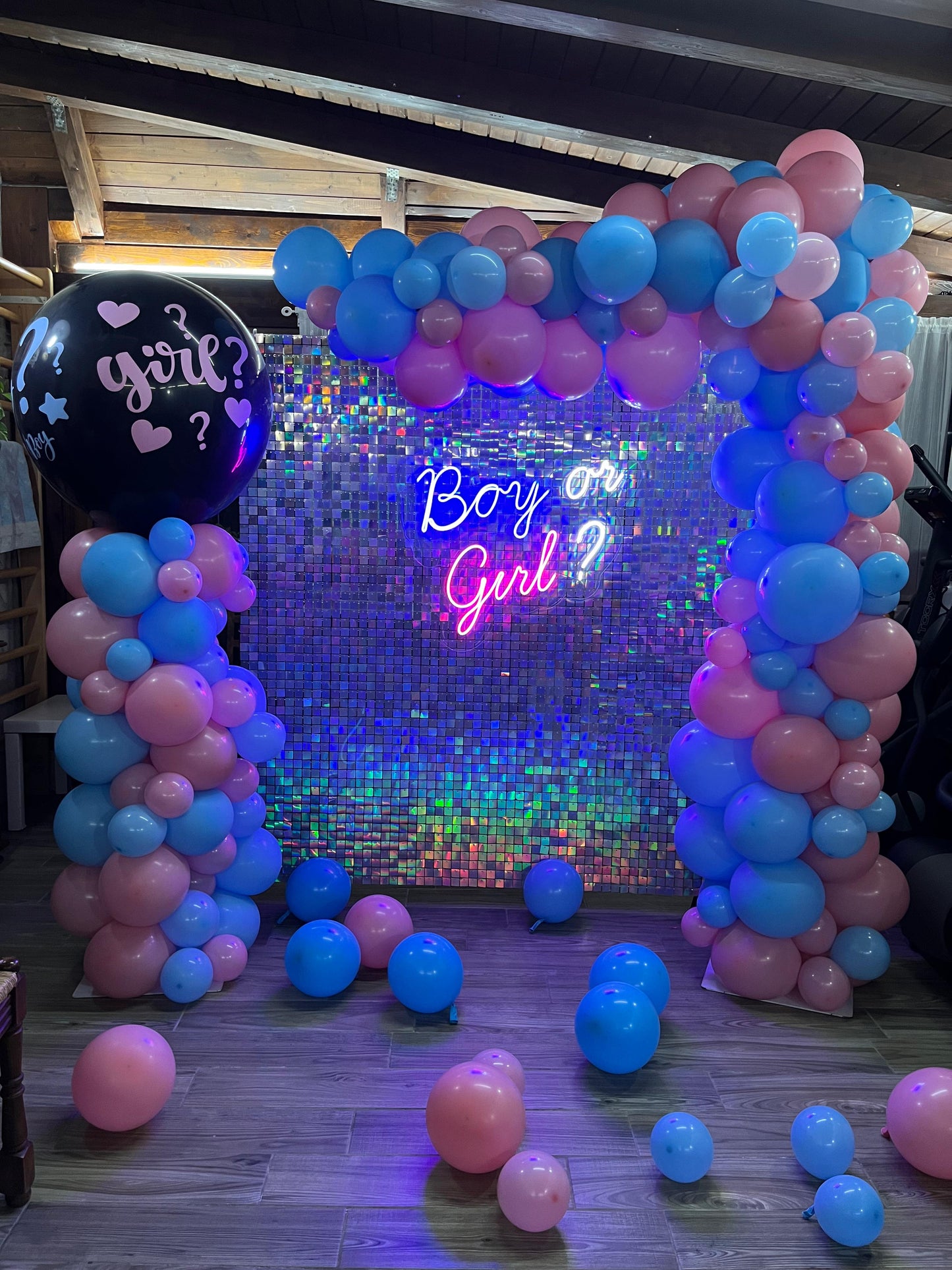 SET - Semiarco con Pannello, Scritta a Led e Mongolfiera - Gender Reveal
