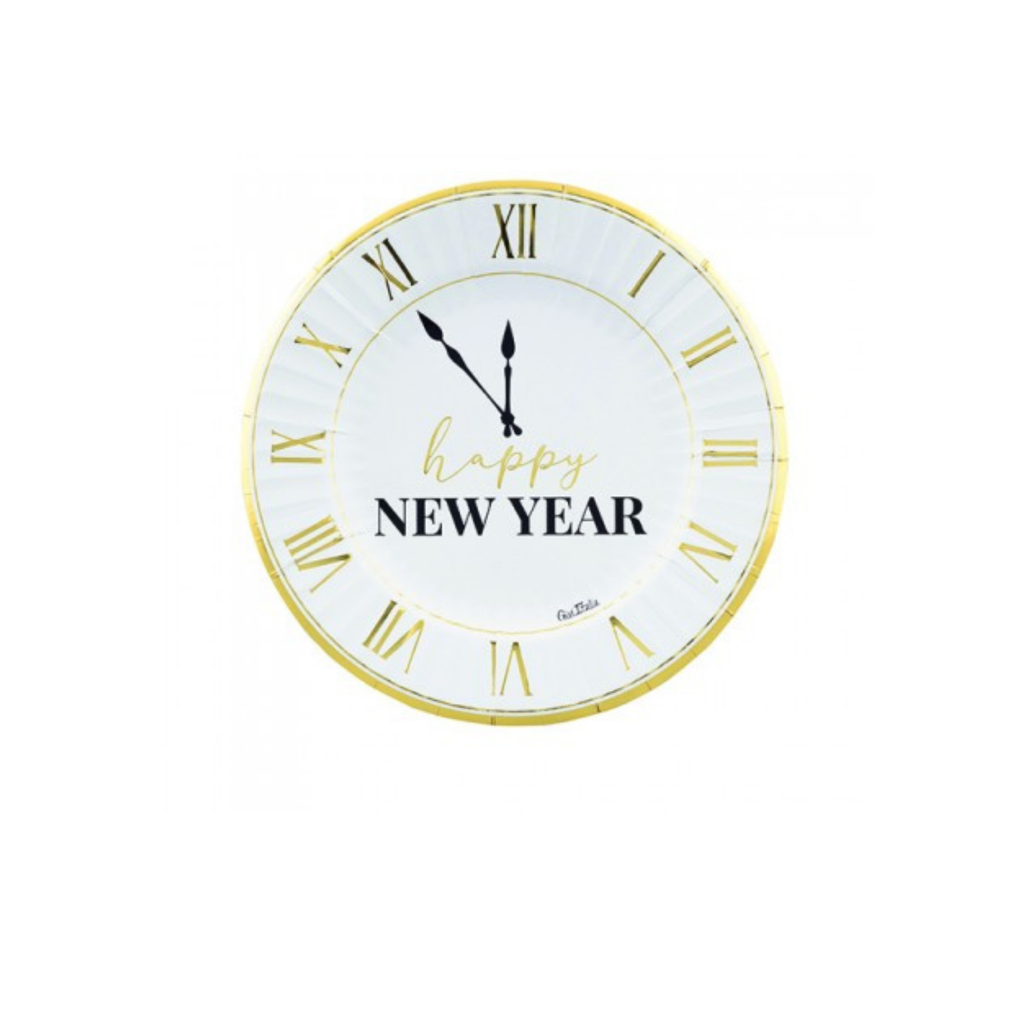 Piatto Carta  "Happy New Year"  Clock White , cm 23  pz8 a cf.